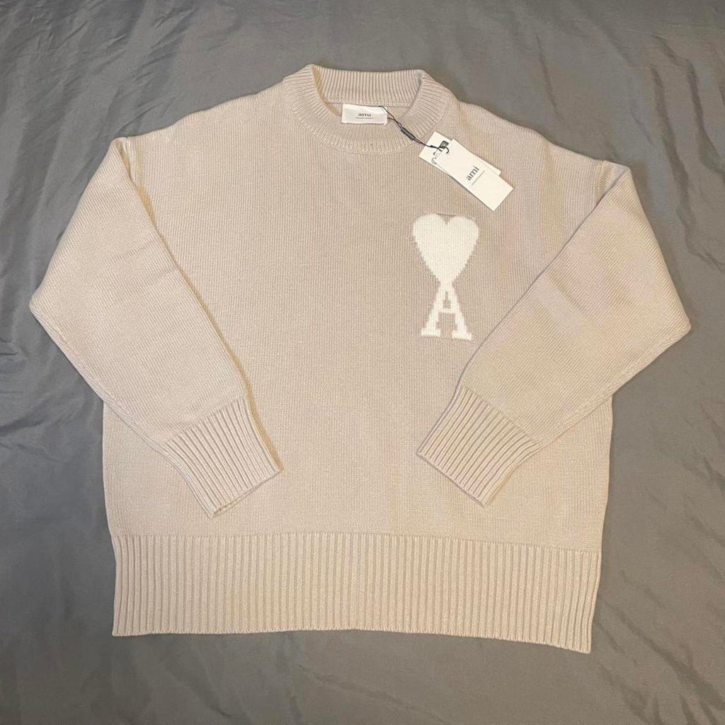 Ami Paris cream and white heart knit sweater new with tags.